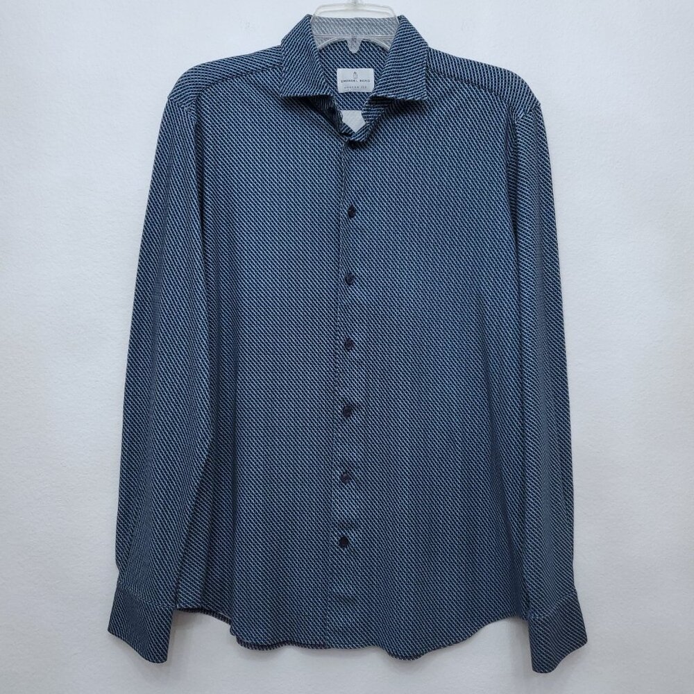 Emanuel Berg Modern Fit Button Up Men’s Shirt Blue Stretch Jersey Size M